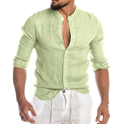 Men's Summer Cool Breathable Cotton Linen Shirts Casual Long Sleeve Shirt For Man