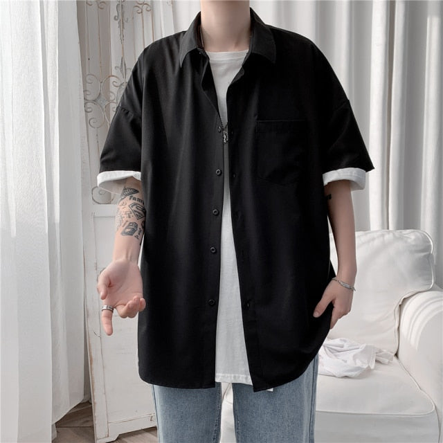 Men's Solid Color Shirts 2024 Summer Fashion Woman Short Sleeve Shirt Casual Oversize Tops Male Clothing