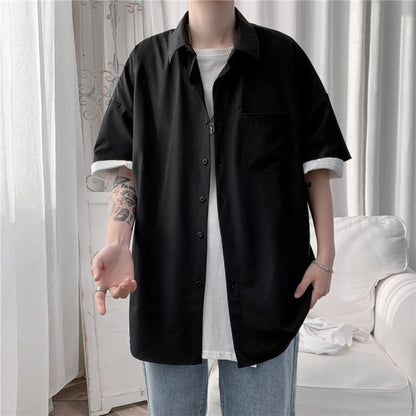 Men's Solid Color Shirts 2024 Summer Fashion Woman Short Sleeve Shirt Casual Oversize Tops Male Clothing