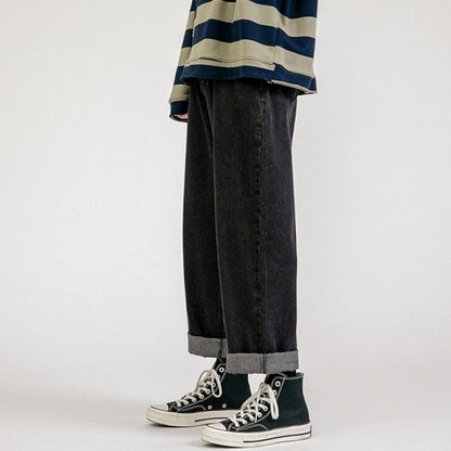 Men's Jeans Fashion Loose Straight New Casual Wide Leg Denim Pants Men Streetwear Solid Korean Hip Hop Trousers Autumn Jeans
