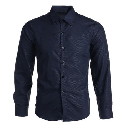 Casual Men's Dress Shirt Long Sleeve Luxury Button Up Silk Cotton Shirt Slim Fit Hand Sewing Fashion No Ironing Western Design