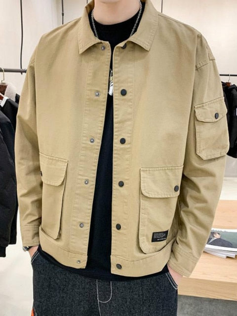 Men's Bomber Jacket Casual Clothes Korean Fashion Safari Style Jacket Multi-pocket 2024 New Men's Autumn Clothes Oversized Coat