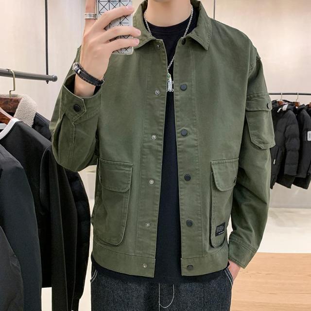 Men's Bomber Jacket Casual Clothes Korean Fashion Safari Style Jacket Multi-pocket 2024 New Men's Autumn Clothes Oversized Coat