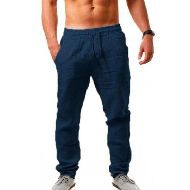 KB  Men's Cotton Linen Pants Male Autumn New Breathable Solid Color Linen Trousers Fitness Streetwear S-3XL