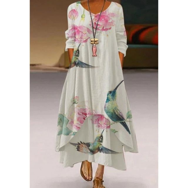 Sixsr Fashion Summer Maxi Dress Women's Printed Sundress Casual Short Sleeve Vestidos Female High Waist Robe Femme midi elbise