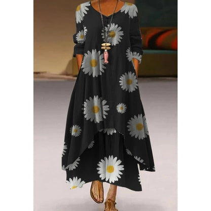 Sixsr Fashion Summer Maxi Dress Women's Printed Sundress Casual Short Sleeve Vestidos Female High Waist Robe Femme midi elbise