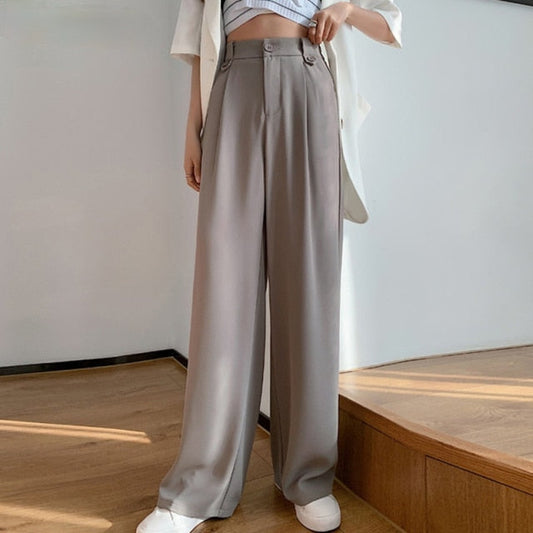 Sixsr Spring Autumn Loose Wide Leg Trousers Female Causal Elastic High Waist Women Suit Pants  Ladies Solid Pantalon New