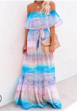 Sixsr Summer Women's Dress White Floral Dress Off The Shoulder Long Dress Female Streetwear Casual Elegant Party Dresses Ladies