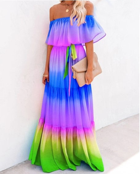 Sixsr Summer Women's Dress White Floral Dress Off The Shoulder Long Dress Female Streetwear Casual Elegant Party Dresses Ladies
