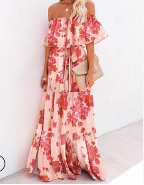 Sixsr Summer Women's Dress White Floral Dress Off The Shoulder Long Dress Female Streetwear Casual Elegant Party Dresses Ladies