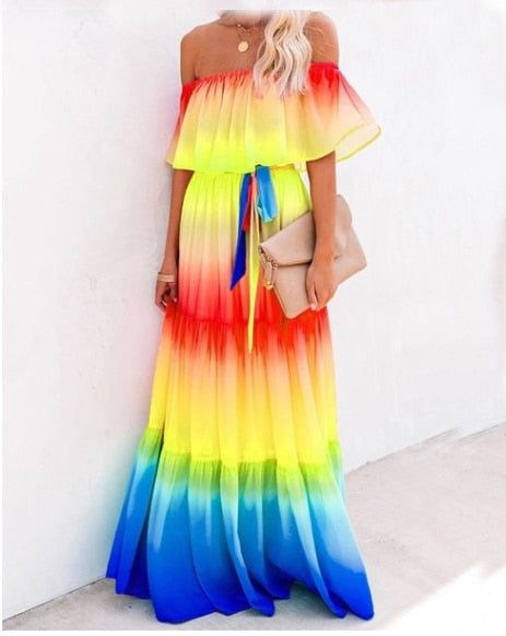 Sixsr Summer Women's Dress White Floral Dress Off The Shoulder Long Dress Female Streetwear Casual Elegant Party Dresses Ladies