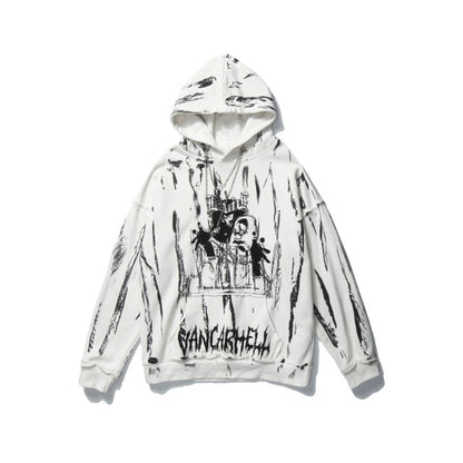 Men Hip Hop Hoodie Sweatshirt Gothic Horror Skull Print Punk Chain Street Hipster Baggy Hooded Pullover Streetwear