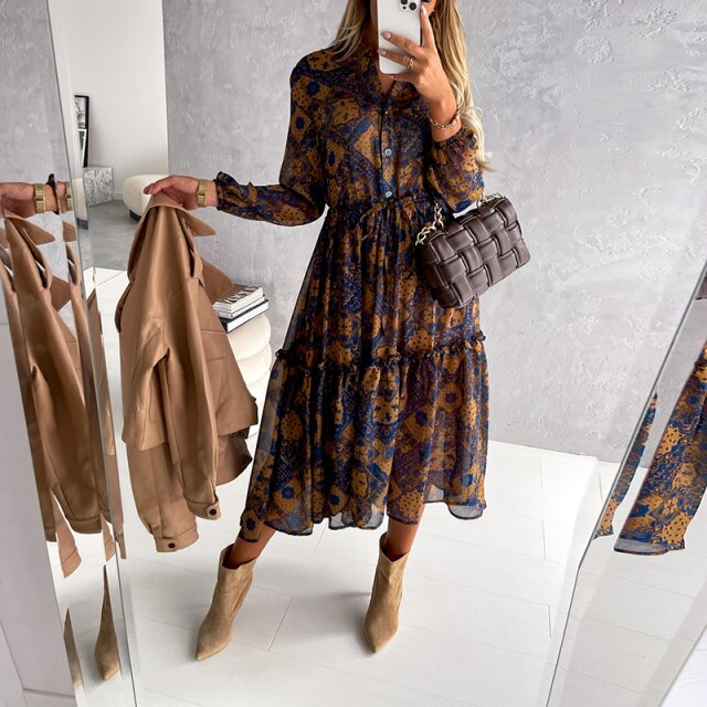 Sixsr Women Floral Print V Neck Side Slit Party Dress Spring Autumn Long Sleeve Elegant Ladies Sexy Elastic Waist Slim Dress Vestidos