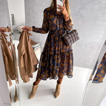 Sixsr Women Floral Print V Neck Side Slit Party Dress Spring Autumn Long Sleeve Elegant Ladies Sexy Elastic Waist Slim Dress Vestidos
