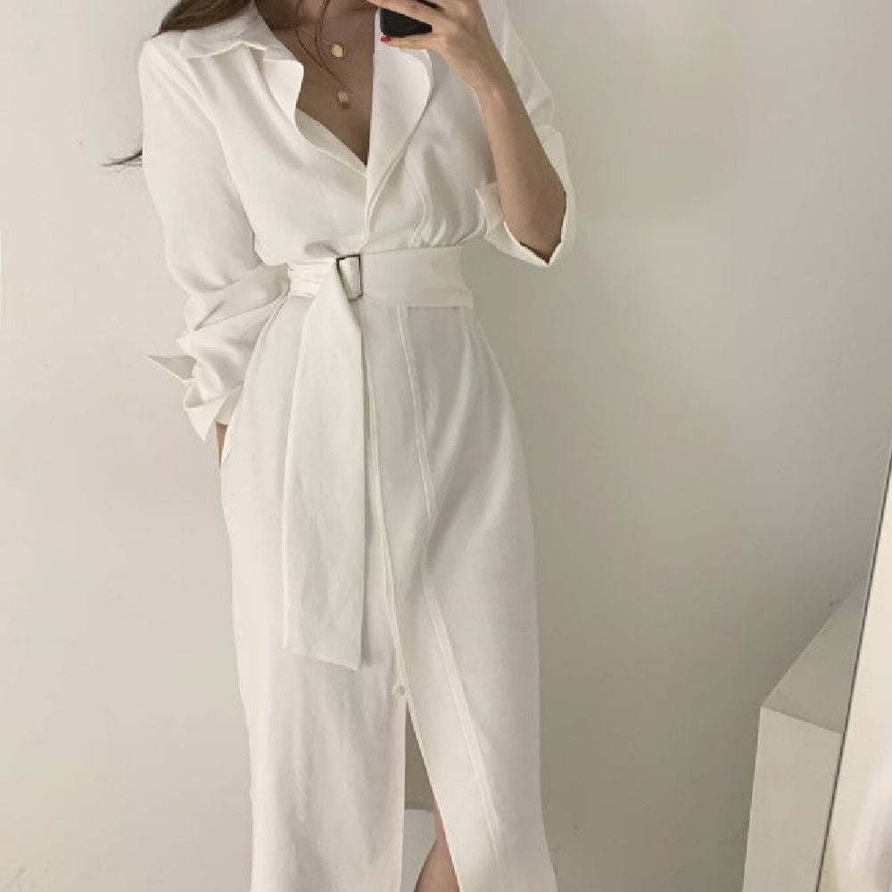 sixsr Summer Women&#39;S Dress Shirt Dress Long Evening Female Vintage Maxi Party Beach Women Dresses Casual Elegant Prom Pure White