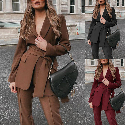 Sixsr  New Women&#39;s Blazer Pantsuit Office Ladies Solid Casual Business Two Piece Sets Female Fashion Trousers Suit Clothing