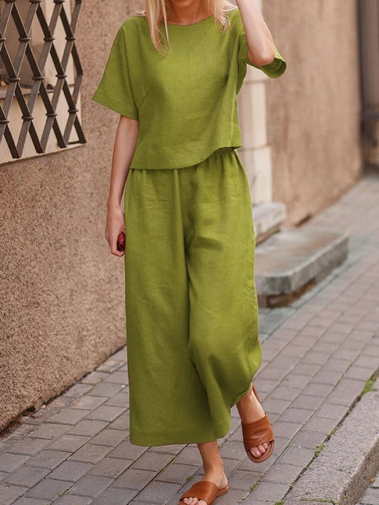 Sixsr Plus Size 5XL Cotton Women&#39;s Pantsuit Suit Loose O-neck Top Wide-leg Trouser Suits Female  Spring Fashion Casual Set Ladies