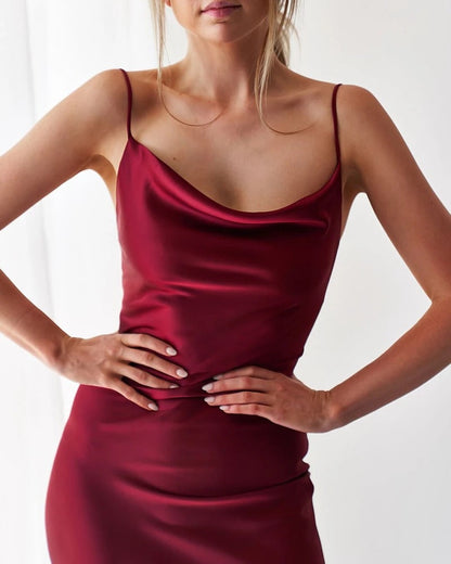 Sixsr Summer Sleeveless Spaghetti Strap Black Silk Long Dress Sexy Backless Elegant Satin Bodycon Party Dress Woman Split Midi Dresses